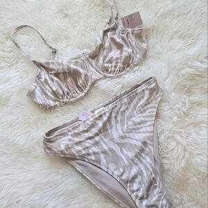 Beige and Cream Bikini Swimsuit